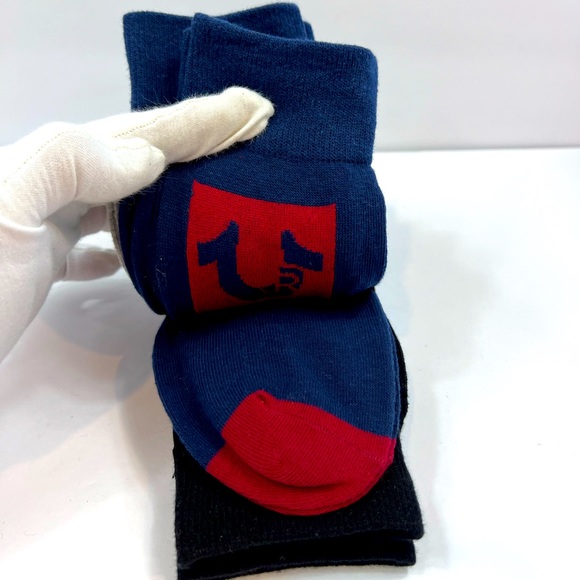 TRUE RELIGION MENS 5 PACK CREWS SOCKS BLACK, GREY, NAVY BLUE, SIZE 8-12.5 - Picture 11 of 11